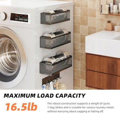 4 Pack Magnetic Shelves with Hook Rack for Washing Machine, Magnet Baskets | Heavy Duty, Supports up to 16.5 lbs, Simply Attach and Start Using, Magnetic Baskets for Washer & Dryer, Laundry Organizer
