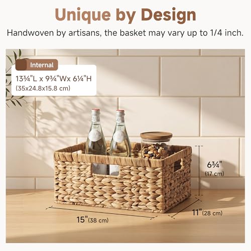 StorageWorks Large Wicker Baskets for Storage,Woven Basket for Gifts,1-Pack | Water Hyacinth Rectangular Wicker Basket, Wicker Storage Baskets for Shelves, Woven Baskets for Storage, Blanket Basket