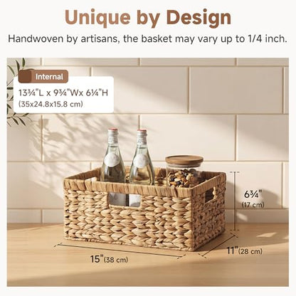 StorageWorks Large Wicker Baskets for Storage,Woven Basket for Gifts,1-Pack | Water Hyacinth Rectangular Wicker Basket, Wicker Storage Baskets for Shelves, Woven Baskets for Storage, Blanket Basket