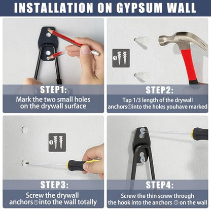 KOFANI Steel Garage Storage Hooks - 16 Pack Anti-Slip Coating, Heavy Duty Wall Mount Hooks for Hanging Bike, Ladder, Garden Tools | Wall Hooks Geavy Duty for Hanging Bike, Ladder, Garden Tools,Broom,Hose，Anti-Slip Coating Garage Wall Organization