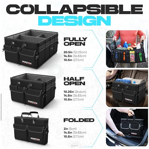 FORTEM Trunk Organizer For SUV Car Trunk Organizer, Foldable Storage, Car Accessories for Women Men, Collapsible Bag, 600D Oxford, Non Slip Bottom, Straps, Soft Cover (50L)