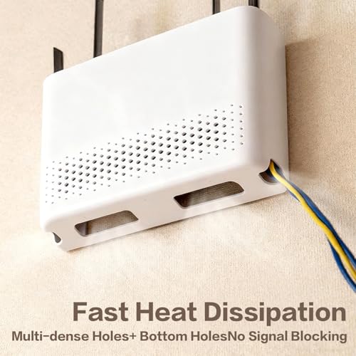 Wall Mounted Router Storage Box - No-Drill WiFi Router Organizer with Heat Dissipation Holes, Cable Management Box for Living Room, Bedroom, Study, Dorm, Apartment