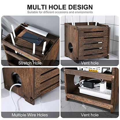 Wooden Wireless WiFi Router Storage Box Modem Router Cover Wood Shelf Power Strip and Cable Management Hider Rack Office Desktop Organizer Shelves Rural Need Assembly