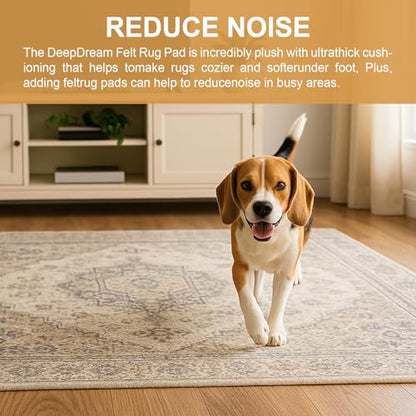 Deep Dream 1/4" Thick Felt and Natural Rubber Backing Rug Pad - Non Slip Carpet Gripper for 8 x 10 Ft Area Rugs - Protective Cushioned Pads for All Floors