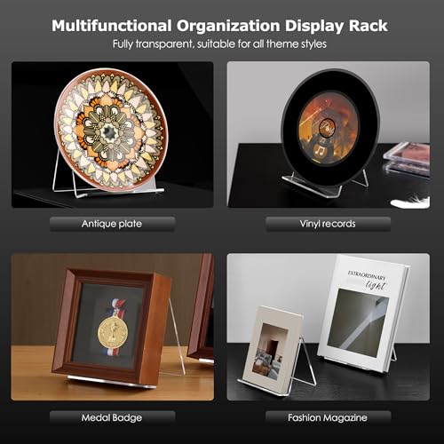 2 Pack Acrylic Book Display Holder, 6x9 inch A5 Letter Size, Clear Easel Base Stand Vinyl Record Rack for Display Album, CD, Magazine, Postcard, Picture, Plate, LP Cover, Artworks, Phone, Tablet