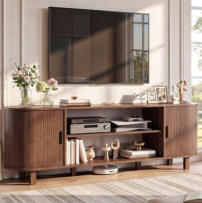 Mid Century Modern TV Stand, 70 inch Entertainment... (Walnut | Engineered Wood)