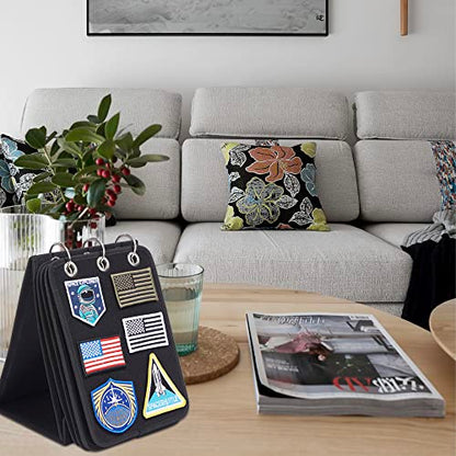 Patch Display, Vertical Patch Organizer with 4 Pages for Hook & Loop Patch Collections Display, 3-Ring Patch Display Holder (Black)