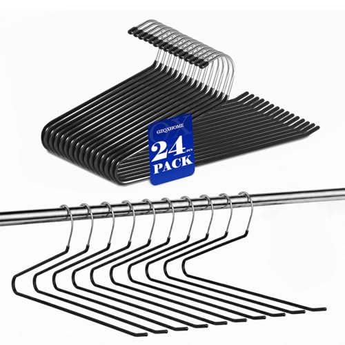 Pants Hangers-24 Pack Non-Slip Open-End Pants Hangers with Rubber Coating, Space-Saving Heavy-Duty Metal Hanger (24, Black)