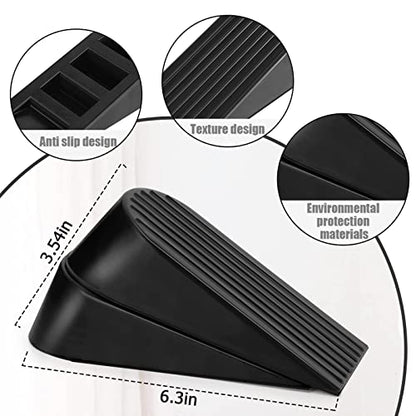 Big Door Stopper 2 Packs, Heavy Duty Wedge Rubber Door Stop Works on All Floor Surfaces, Non-Scratching Doorstops Special for Home Office School Heavy Door (Black, H1.9 x L6.3 x W2.7 Inches)