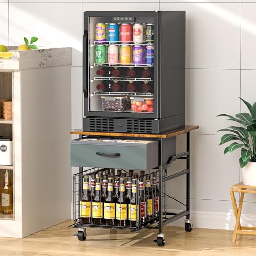 Mini Fridge Stand, Heavy-Duty End Table Fridge Tab... (Black | Alloy Steel)