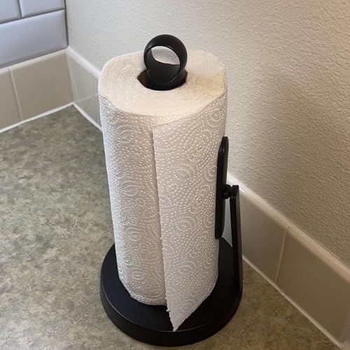 Heavy-Duty Paper Towel Holder with Tension Arm, Countertop(1, Black) | Easy One-Handed Tear, Modern Stainless Steel Countertop Paper Towel Dispenser for Kitchen, Holds Standard and Jumbo Rolls