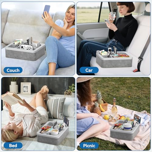 Couch Cup Holder Tray Silicone Couch Cup Holder Pillow Foam Bed Tray Snack Sofa Bed Caddy Organizer Beach Sofa Drink Holder Spill Proof Snack Caddy Removable Sofa Buddy Game Controller Kindle Phone