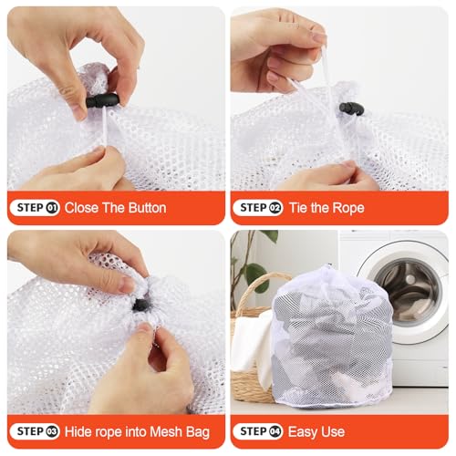 MADIKA 3 Pcs Mesh Laundry Bags for College, Dorm, Travel, Famliy and Apartment with Drawstring Closure Sturdy(White, 3 XX-Large)