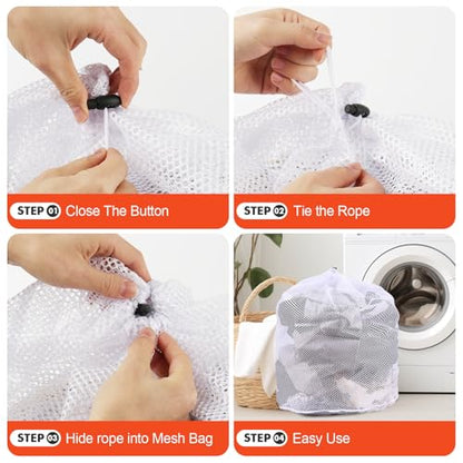 MADIKA 3 Pcs Mesh Laundry Bags for College, Dorm, Travel, Famliy and Apartment with Drawstring Closure Sturdy(White, 3 XX-Large)