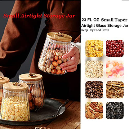 Glass Coffee Nuts Canister with Airtight Bamboo Lid 23 FL OZ Small Conical