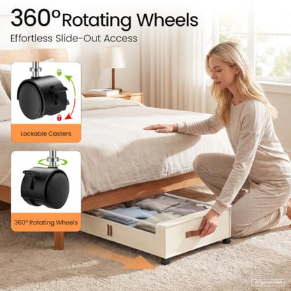 Yecaye Under Bed Storage with Wheels, 2 Pack Under Bed Storage Containers, 60L Underbed Shoe Storage with Clear Window & Label, Rolling Under Bed Metal Drawer for Clothes, Shoes, Books, Blankets
