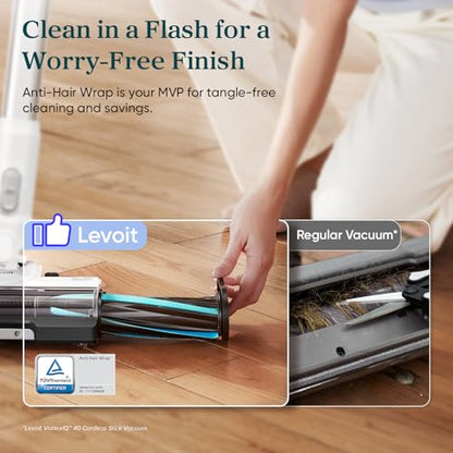 LEVOIT Cordless Vacuum, Strong Suction, Lightweight | Up to 50 Minutes, LED Headlights, Anti-Tangle Brush, Versatile for Carpets & Hard Floors, LVAC-200 White & Blue