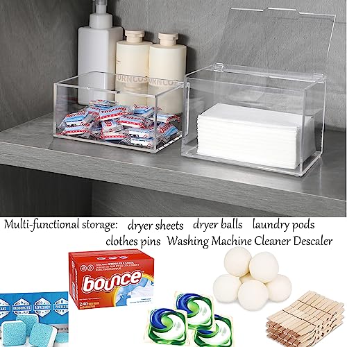 Acrylic Dryer Sheet Holder, Dryer Sheet Dispenser with Lid, Clear | Laundry Room Storage Organizer for Fabric Softener Sheets, Transparent Acrylic Container Box with Anti Scratch Film