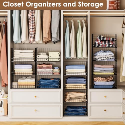 4-Tier Stackable Closet Organizers and Storage Shelves, Foldable Closet Shelf Organizer, Black(Patent Protection)(Patent No. 30022416)