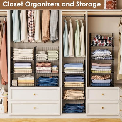 4-Tier Stackable Closet Organizers and Storage Shelves, Foldable Closet Shelf Organizer, Black(Patent Protection)(Patent No. 30022416)