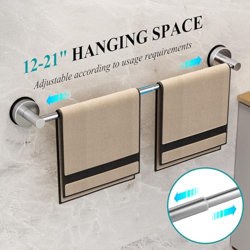 Towel Bar for Bathroom Wall,Adjustable 12~21 Inch Towel Racks for Bathroom Wall Mounted, Towel Holder for Glass Shower Door,Bathroom Accessories,Apparment Essentials,Home Decor-Silver