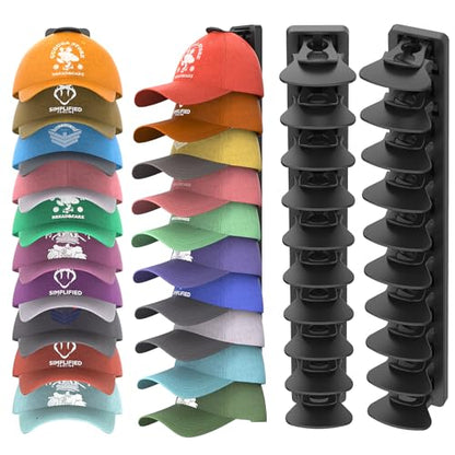 Hat Organizer for Baseball Caps Hold Up to 40 Hats, 2 Pack Hat Rack for Wall, Strong Adhesive Hat Storage Display Holder for Closet Door and Wall (Black)