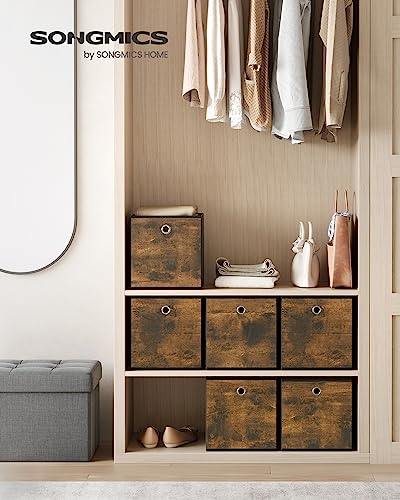 SONGMICS Storage Cubes, Foldable Fabric Storage Bins, Set of 6 | SONGMICS Storage Cubes, 10.2x10.2x11 Inches, Rustic Brown, URFB126B01