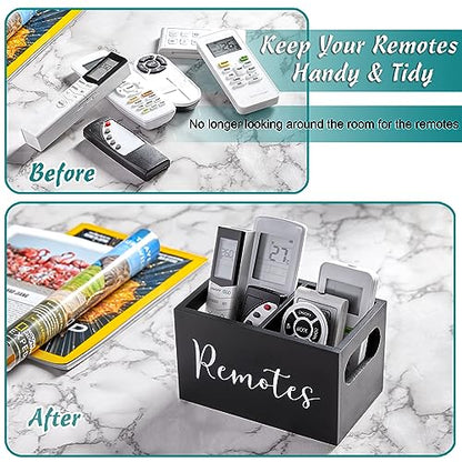 DRASTAR Remote Control Holder, Wood TV Remote Holder, Remote Storage Caddy, Remote Control Organizer (Black, 2 Slots)