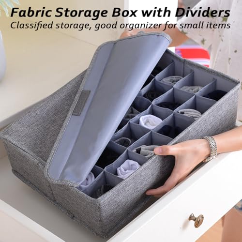 AARAINBOW Underwear Socks Ties Storage Organizer with Lids Foldable Closet Drawer Organizer 30 Cells, Fabric Wardrobe Divider Storage Box for Scarves and Lingerie (30 Cell, Gray)