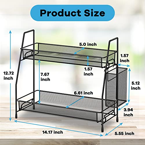 Bathroom Organizer Countertop, Spice Rack Organizer for Cabinet,Black | 2-Tier Bathroom Counter Organizer,Vanity Organizer Corner Shelf with Small Basket for Sink,Kitchen,Bedroom,Living room,Office