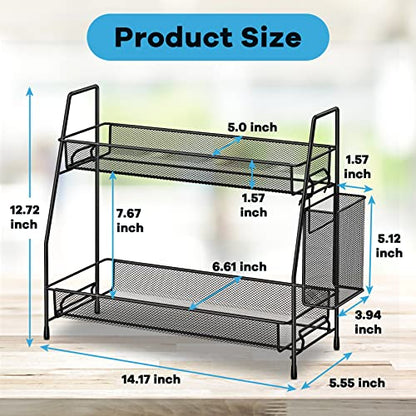 Bathroom Organizer Countertop, Spice Rack Organizer for Cabinet,Black | 2-Tier Bathroom Counter Organizer,Vanity Organizer Corner Shelf with Small Basket for Sink,Kitchen,Bedroom,Living room,Office