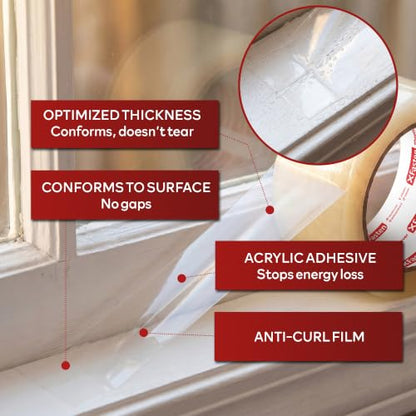 XFasten Window Sealing Tape for Winter 3” x 30 Yards RV Window Stripping for Winter | Heavy-Duty Transparent Weather Sealing Tape for Plastic Window Coverings for Winter, Residue-Free Weather Tape