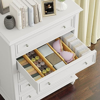 BAMEOS Bamboo Expandable Drawer Dividers – Fits 16.65"–22" Drawers, 4" Extra Deep Walls, Set of 4 | Maximum-Height Spring-Loaded Organizer for Deep Kitchen, Bathroom & Dresser Drawers