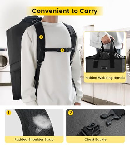 Vorspack Laundry Bag Backpack - Extra Large Laundry Bags with Shoulder Straps Heavy-duty 2 in 1 Laundry Hamper Basket for College Dorm Camp Laundromat Room Essentials - Black