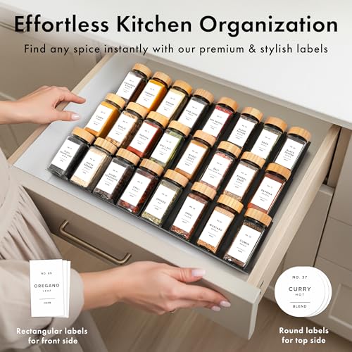 Glass Spice Jars with Label, 24x Bamboo Wooden Lids - White Labels