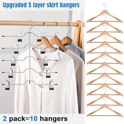 Pants Skirt Hangers with Clips 2 Pack 5 Tier | Pant Hangers Skirt Hangers Space Saving Closet Hanger Organizer Closet Organizers and Storage