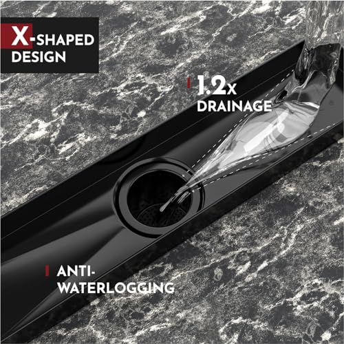 12 Inch Linear Shower Drain Rectangular Floor Drain with Accessories Square Hole Pattern Cover Grate Removable SUS304 Stainless Steel CUPC Certified Matte Black