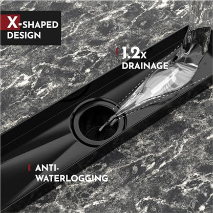 12 Inch Linear Shower Drain Rectangular Floor Drain with Accessories Square Hole Pattern Cover Grate Removable SUS304 Stainless Steel CUPC Certified Matte Black