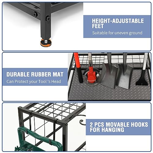 Garden Tool Organizer for Garage, Garden Tool Rack, Up to 58 Long Handled Tools, Yard Tool Holder for Garage, Shed, Outdoor, Tool Stand, Black (Garden Tool Rack)