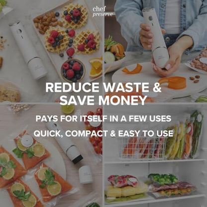 Chef Preserve Reusable Vacuum Sealer Bags for Food – 30 BPA-Free Food Storage Bags, Freezer, Microwave – Odor-Resistant, Leak-Proof – Compatible with Chef Preserve Vacuum Sealers