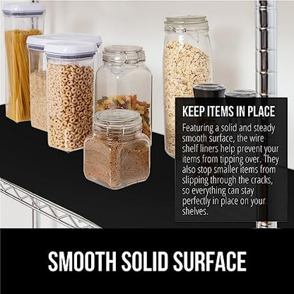 GORILLA GRIP ShelfGuard Wire Shelf Liner Compatible with Amazon Basics Shelving Unit, Set of 4 Waterproof Liners for Organizing Metal Rack Shelves, Kitchen Cabinets, Cupboard, Pantry, 18x48 Black