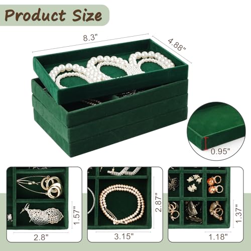 Jewelry Drawer Organizer, 8 Set of Stackable Velvet Organizer Tray, Drawer Inserts for Jewelry Organization, Showcase and Safely Store Your Collection with Elegance and Sophistication (Green)