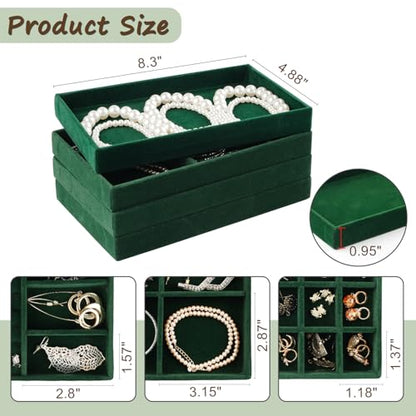 Jewelry Drawer Organizer, 8 Set of Stackable Velvet Organizer Tray, Drawer Inserts for Jewelry Organization, Showcase and Safely Store Your Collection with Elegance and Sophistication (Green)