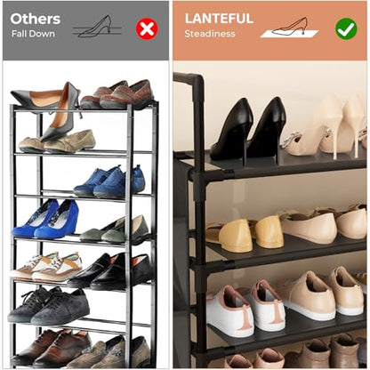 LANTEFUL 6 Tier Shoe Rack, Shoe Organizer Storage for 24-30 Pairs Shoe and Boot, Long Shoe Shelf with Hook and Side Pocket Free Standing Tall Shoe Rack Organizer for Closet, Entryway, Dorm