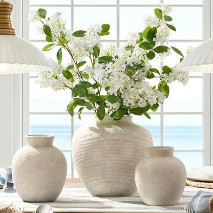 Ceramic Flower Vase Home Decor - Farmhouse Table Vases Rustic Vintage Living Room Kitchen Bedroom Decorations for House Book Shelf Office Coffee Desk Dining Fireplace (7.4" Rustic)