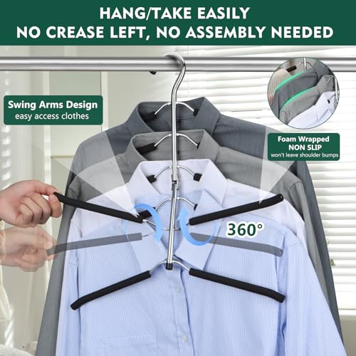 DOIOWN Space Saving 6 Tier Coat Hangers - Non Slip Foam Padded, Black Metal Sweater & T Shirt Hangers for Men & Women, 2 Pack Closet Organizers