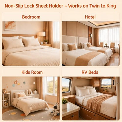 Bed Sheet Holders for Corners, 4 Pack Fabric-Friendly Fitted Sheet Clips, Upgraded Lock Design Heavy Duty Non-Slip Fasteners, Keep Sheets Taut Firmly, Universal Fit for All Mattress Sizes