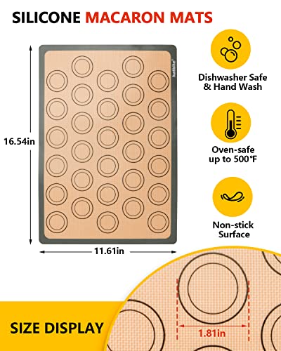 Katbite Macaron Silicone Baking Mat Set of 2 Grey | 2 Half Sheet Mats, Reusable & Nonstick Macarons Baking Supplies Silicone Bakeware Mats for Macarons Cookies