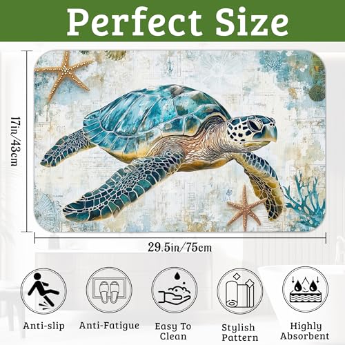 Sea Turtle Bathroom Rugs Mat Non Slip Washable Quick Dry Absorbent Thin Bathroom Rug-Bath Mats for Bathtub, Sink, Shower Room, Christmas Decorations, 17"x 29.5"