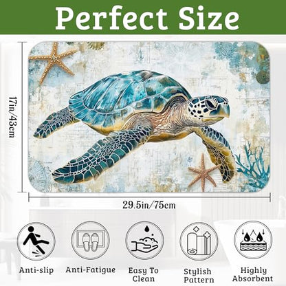 Sea Turtle Bathroom Rugs Mat Non Slip Washable Quick Dry Absorbent Thin Bathroom Rug-Bath Mats for Bathtub, Sink, Shower Room, Christmas Decorations, 17"x 29.5"